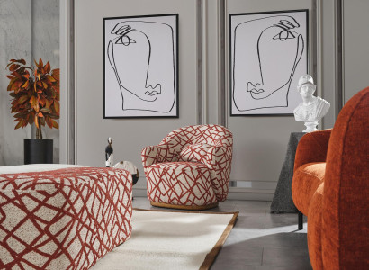 Sessel Ohrensessel Modern Stoff Wohnzimmer Polyester Orange Design